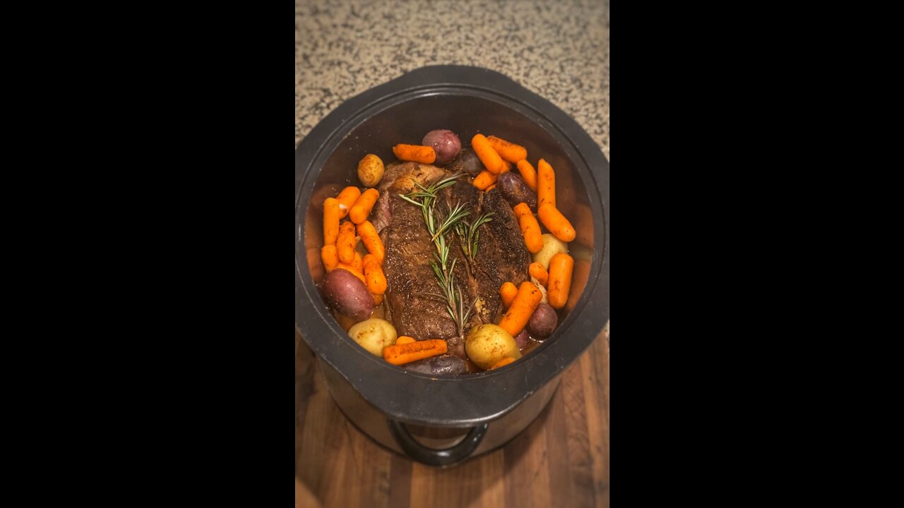 Slow cooker pot roast with potatoes and carrots!