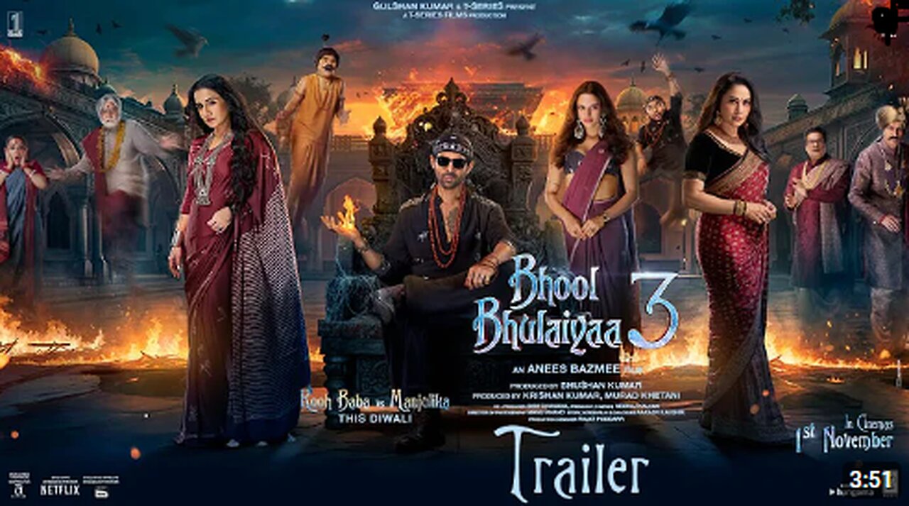 Bhool Bhulaiyaa 3 (Official Trailer): Kartik Aaryan,Vidya B,Madhuri D,Triptii | Anees B | Bhushan K