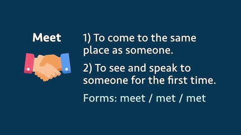 Irregular verb: Meet / met / met (meaning, forms, examples, pronunciation)