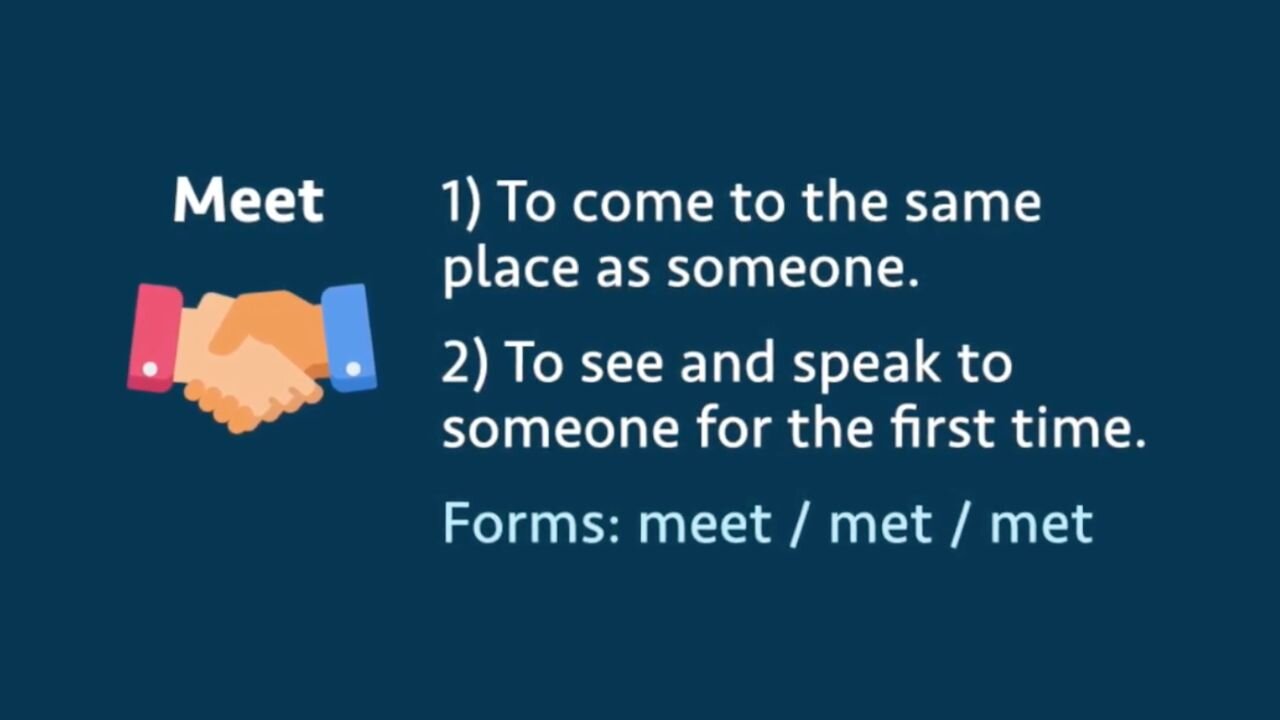 Irregular verb: Meet / met / met (meaning, forms, examples, pronunciation)