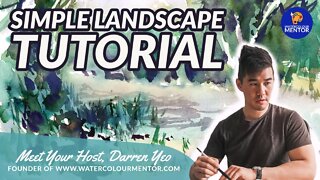 Simple Watercolor Landscape Painting in two layers