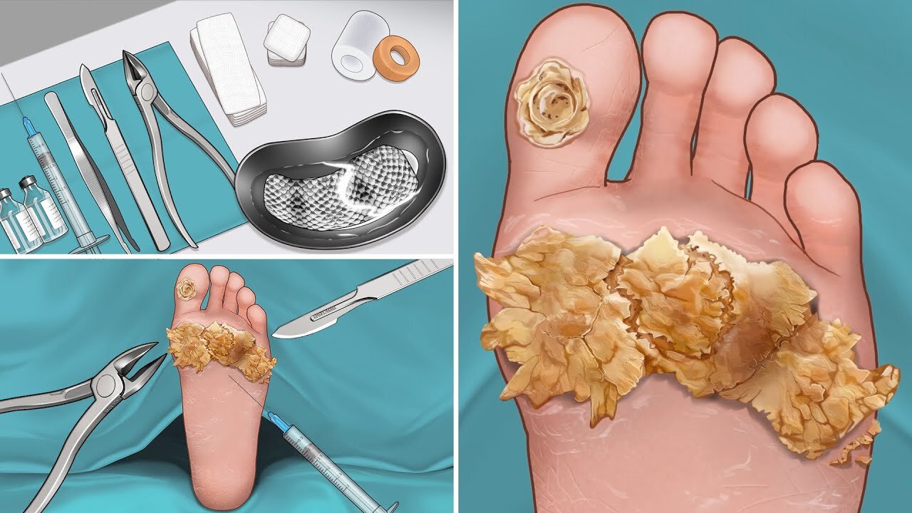 ASMR | Surgery to Remove Large Plantar Warts Animation | Corn Foot Calluse HPV Treatment