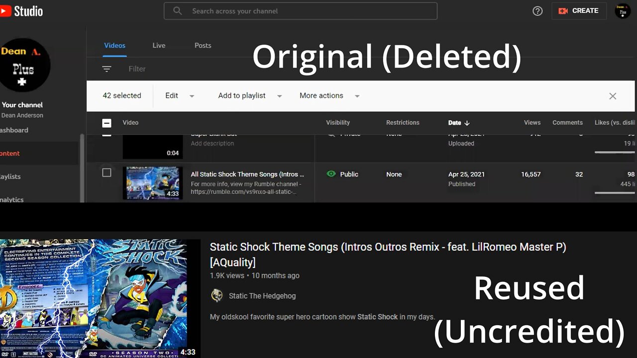 Someone Stole My Deleted Static Shock Video! (On YouTube)