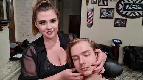 💈LADY BARBER HEALING HANDS GIVE HIM a DEEP SLEEP ¦ ASMR HAIR WASH, HEAD, NECK & BACK MASSAGE