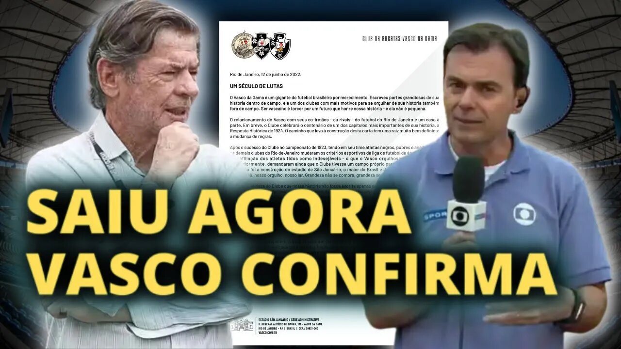 🚨💥SAIU AGORA🚨💥 NOVA CARTA HISTÓRICA | NOTICIA DO VASCO HOJE