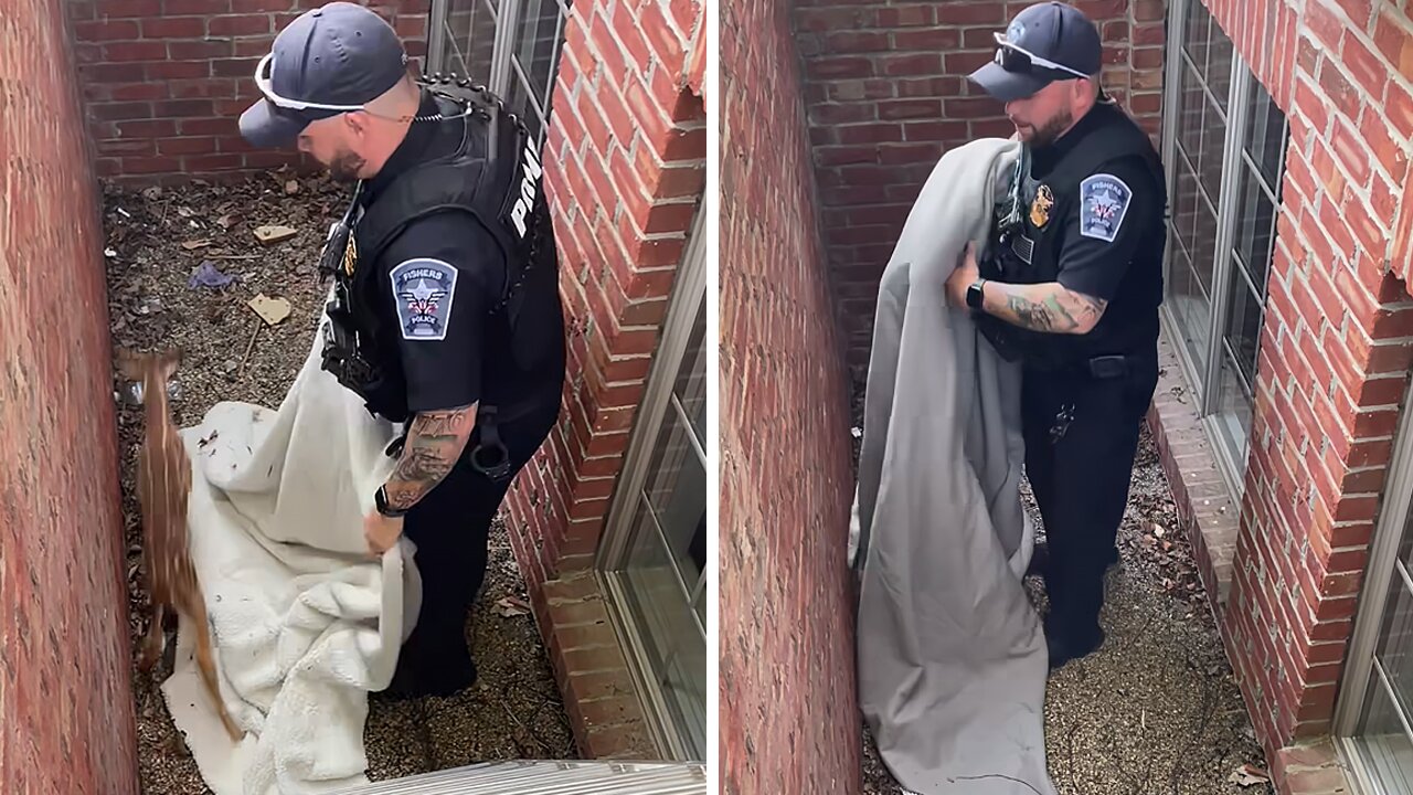 Police rescue baby deer trapped in window well