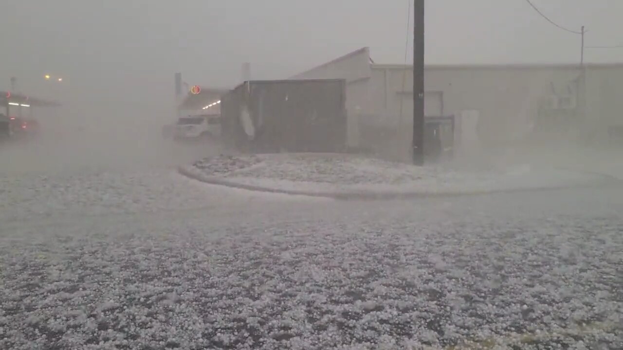 Damaging hail falling over Sherman, Texas