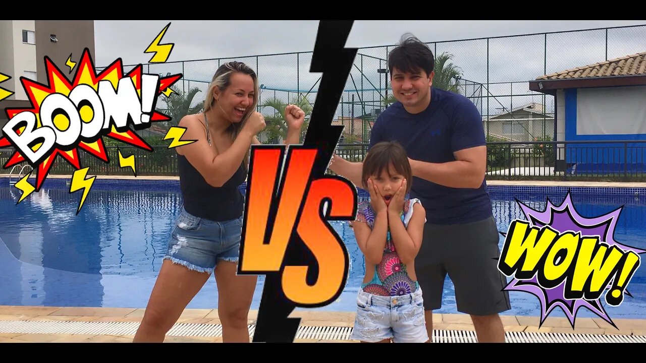 DESAFIO DA PISCINA - PAI vs MÃE / 3 irmãs demais