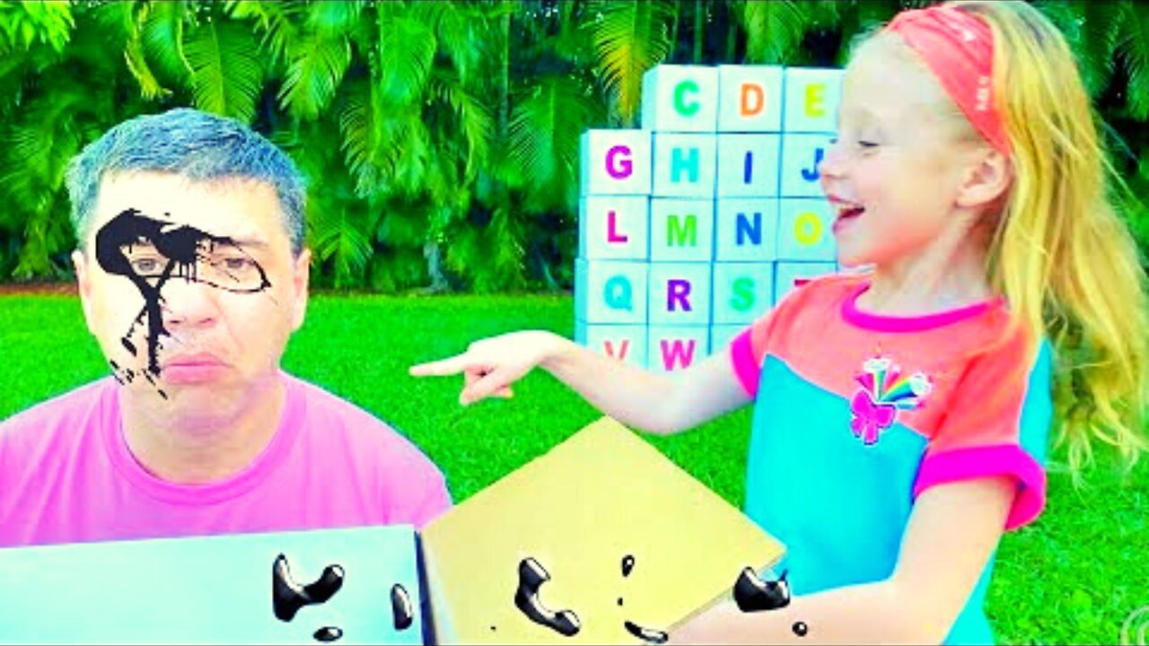 Nastya and dad learn the English alphabet