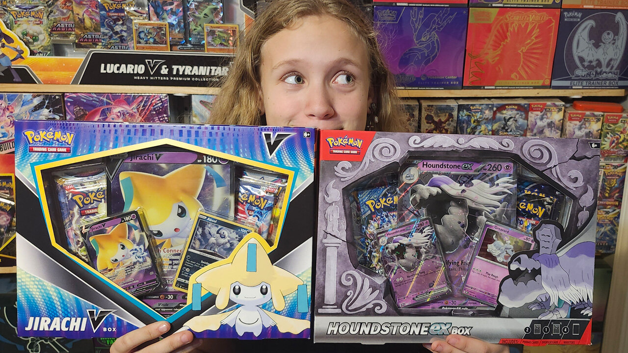 Jirachi V Box and Houndstone ex Box Opening Pokémon cards!