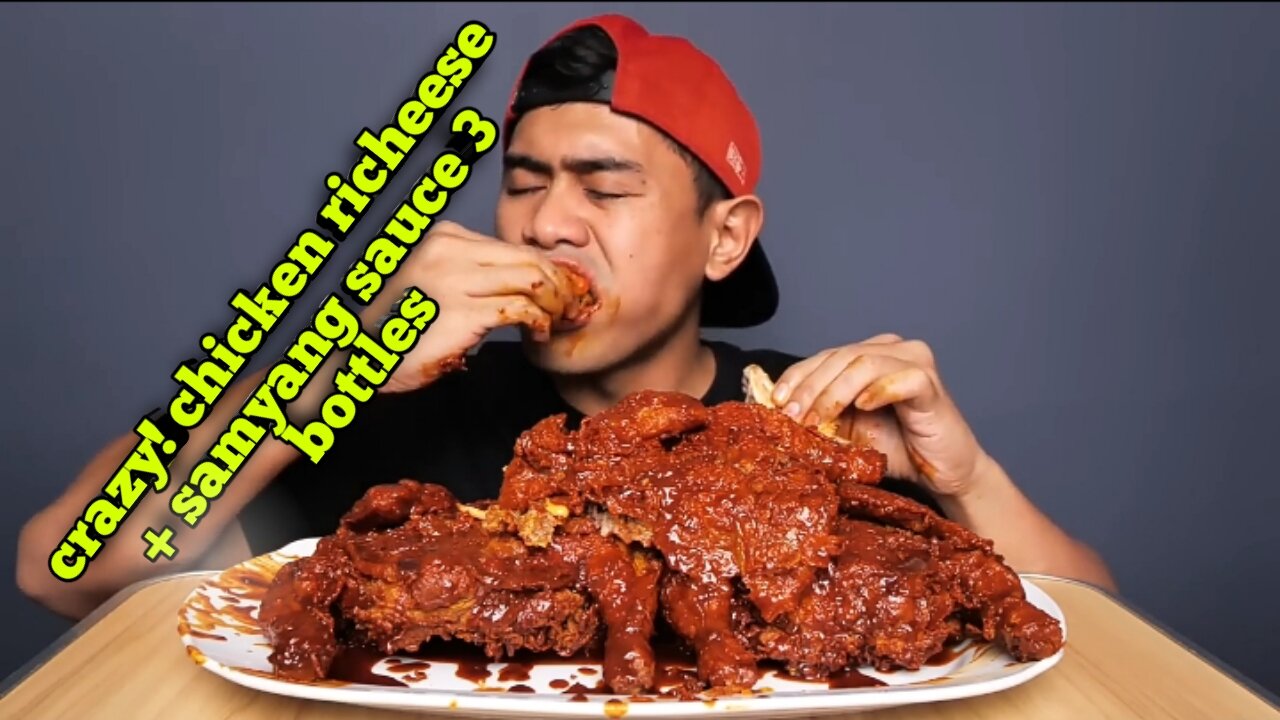 wow crazy! mukbang 3 flying chicken richeese using 3 bottles of samyang!!