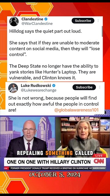 Hillary Clinton wants social media platforms CENSORED or "we lose total control."