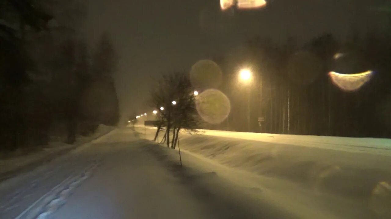 Winter: Cycling at midnight in snow storm 21.2.2021