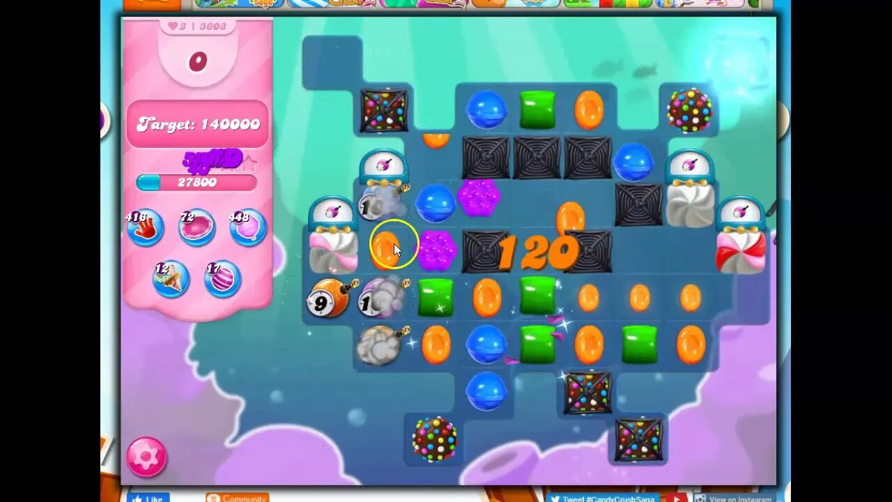 Candy Crush Level 3603 Talkthrough, 16 Moves 0 Boosters