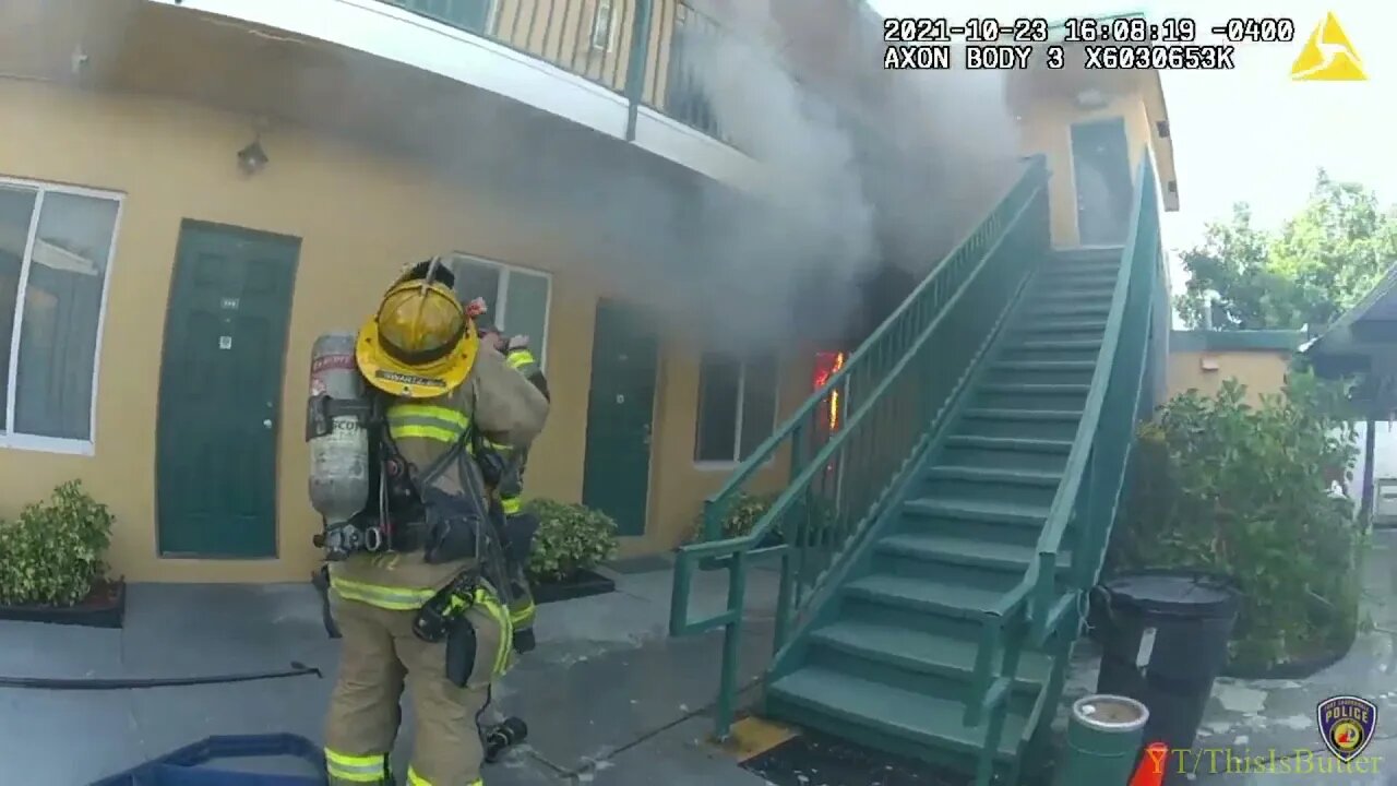 Bodycam video shows Fort Lauderdale motel room fire; man charged with arson