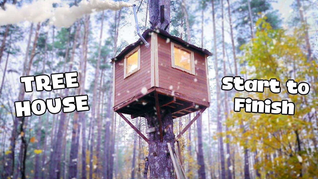 Cozy TREE HOUSE | Building in the wild forest from Start to Finish! | 3 months in 35 minutes!