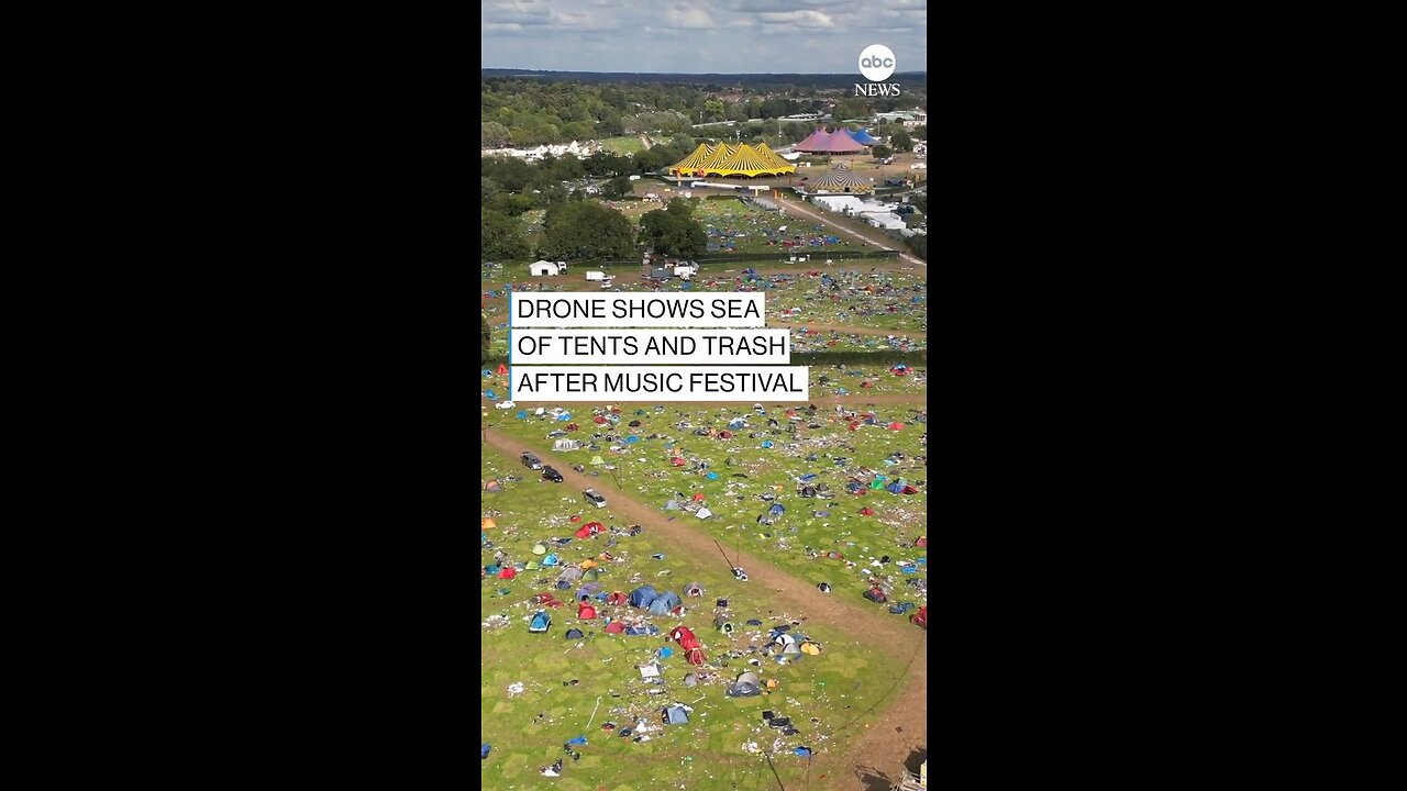 FACE THE MUSIC: Hundreds of tents were left littered across the site after more than