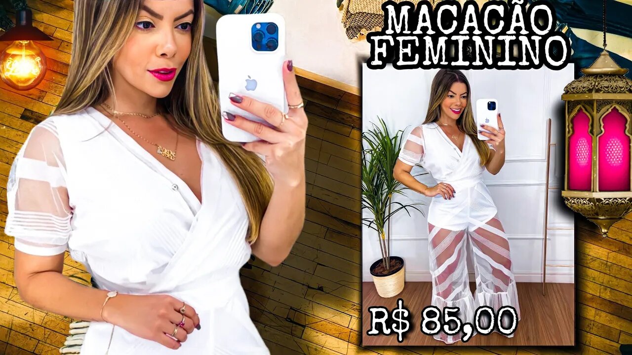 Macacão Feminino Todo Trabalhado" No Tule/ Detalhe em Listras/ Zíper na Lateral/ Butão para regular!