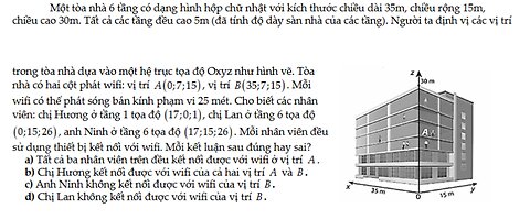 Toán 12: Một tòa nhà 6 tầng có dạng hình hộp chữ nhật với kích thước chiều dài 35m, chiều rộng 15m