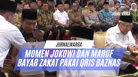 MOMEN JOKOWI DAN MARUF AMIN BAYAR ZAKAT PAKAI QRIS MELALUI BAZNAS DI ISTANA