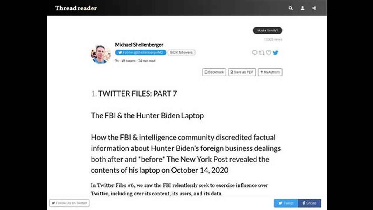 Twitter Files Part 7 The FBI & The Hunter Biden Laptop (Full Reading)