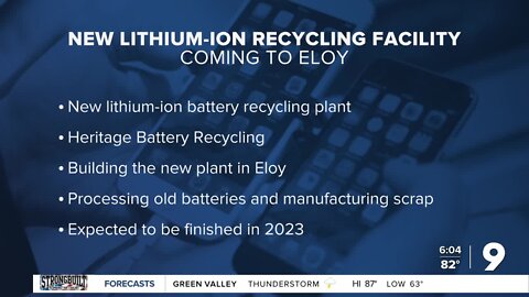 Lithium-ion battery recycling facility to open in Eloy