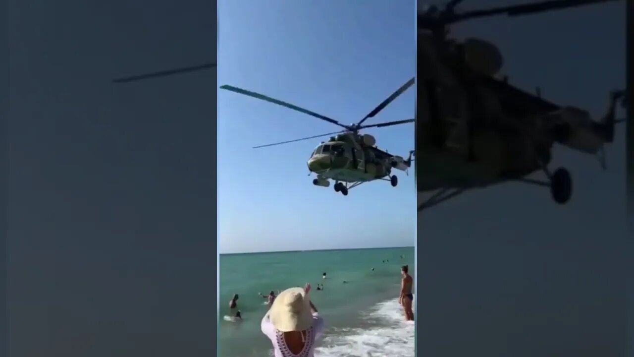 Federation Copter patrols for mines. Gives beach goers a treat.