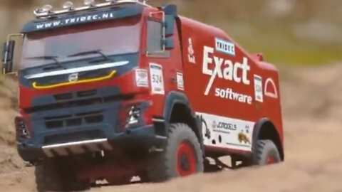 Small and cool. This truck from VOLVO staged a real DAKAR rally in the city.