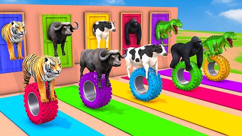 Cow Mammoth Elephant Tiger Gorilli Guess The Right Door ESCAPE ROON CHALLENGE Animals Tire Game