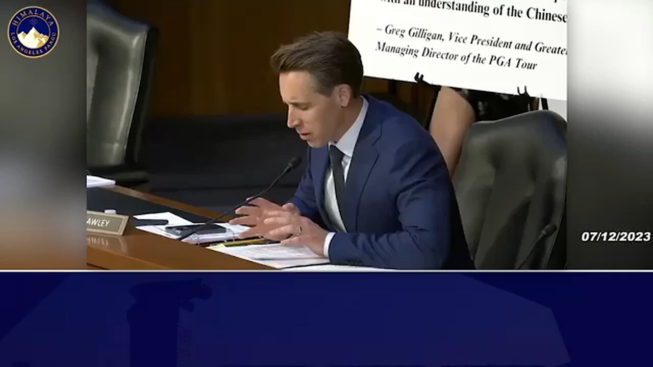 美参议员乔什·霍利：我们不能让共产主义中国收编美国机构。当我看到美国职业高尔夫球协会与中共做生意时，我感到很担心……中共试图利用美国机构作为其极权主义、反乌托邦和坦率地说