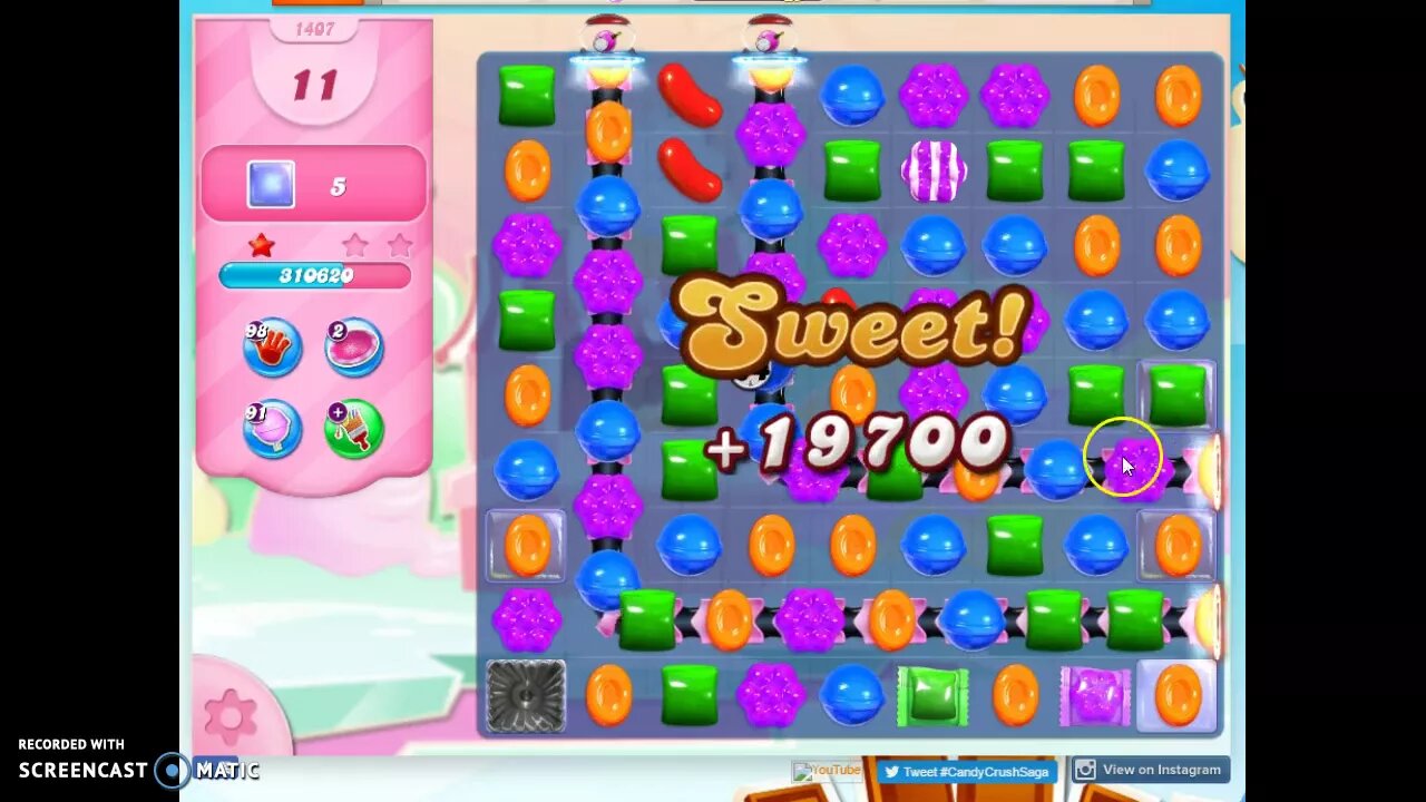 Candy Crush Level 1407 Audio Talkthrough, 3 Stars 0 Boosters