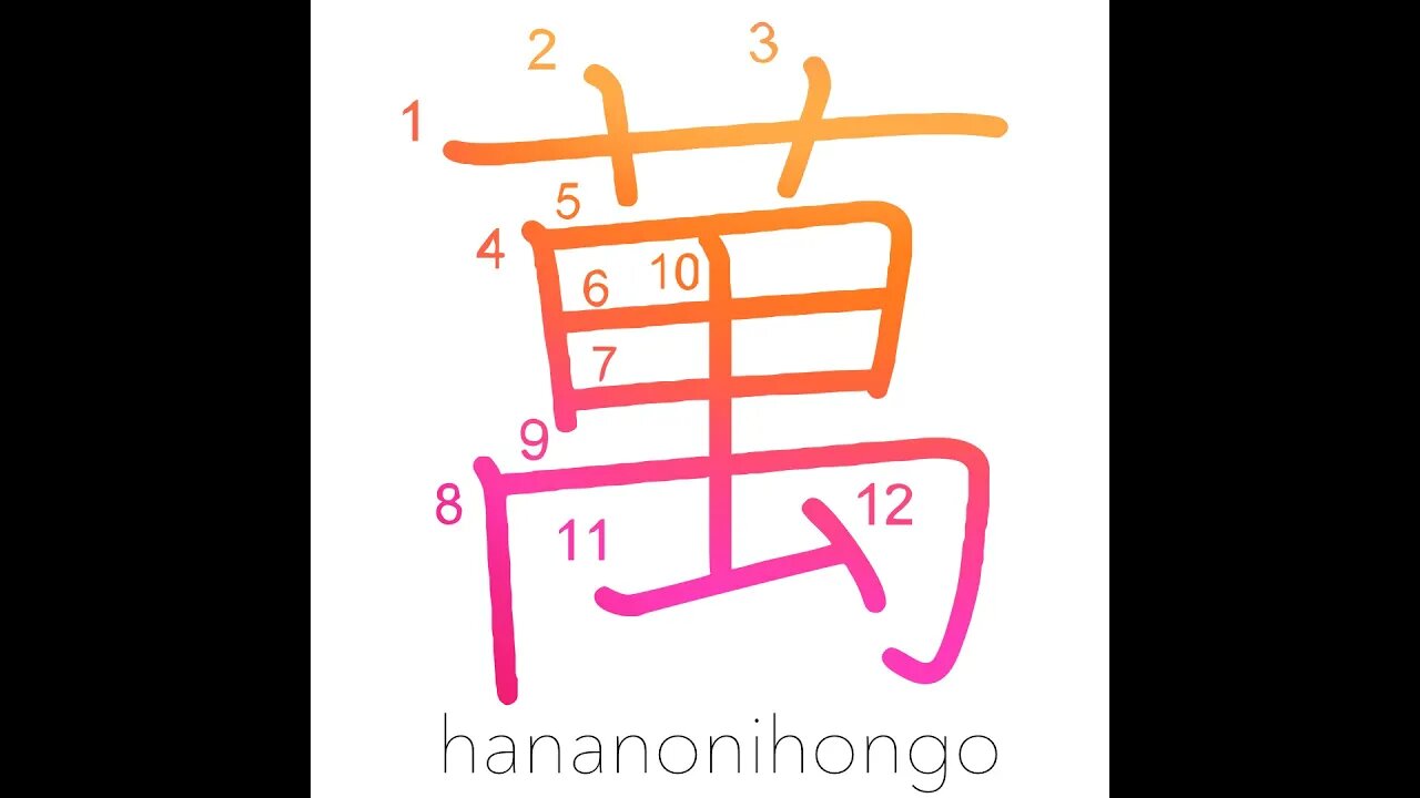 萬 - ten thousand/10,000 - Learn how to write Japanese Kanji 萬 - hananonihongo.com