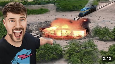 Mrbeast crash a train 🚂 and blast his new house 💥