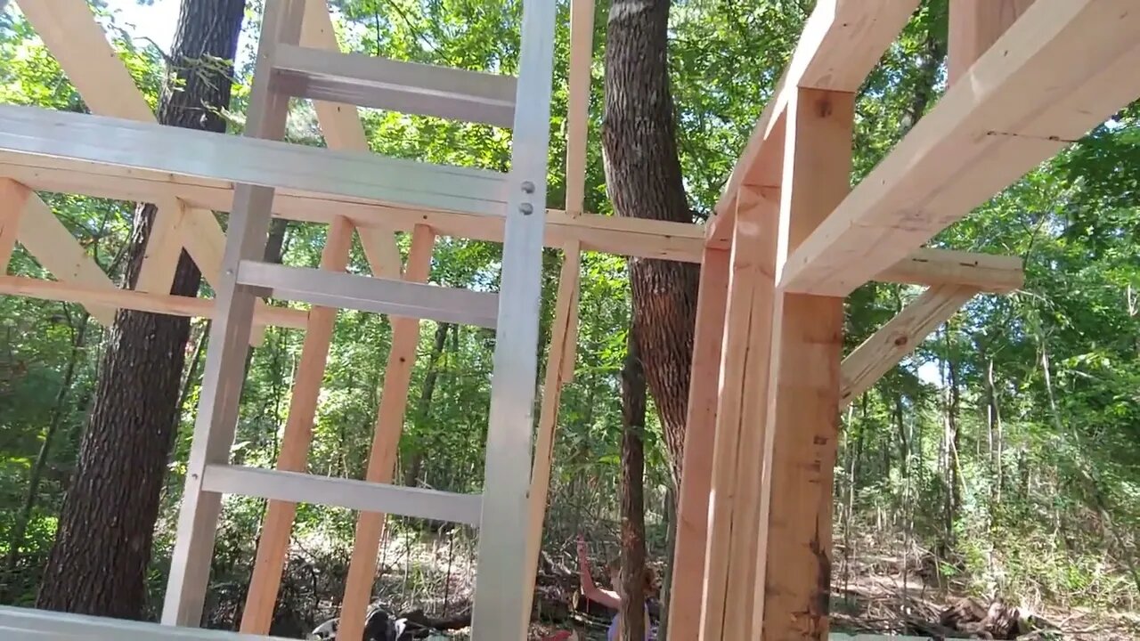 Leslie art studio roof rafters 85% done