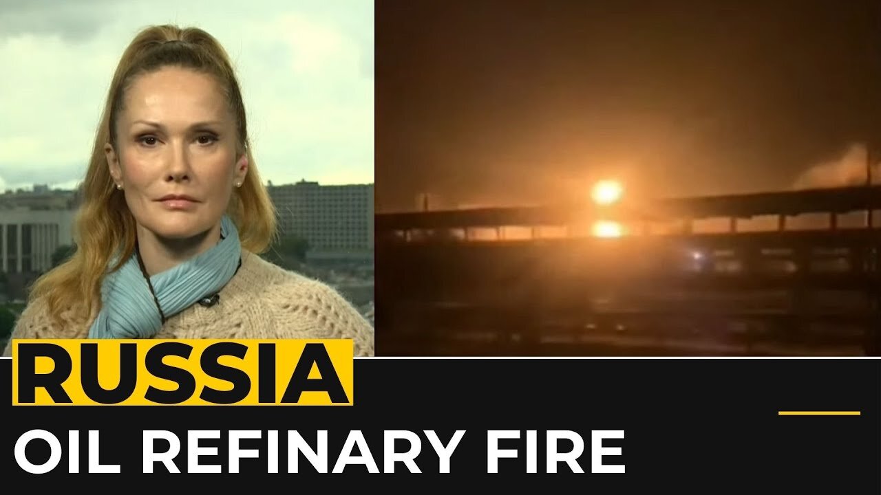 Russia oil refinery fire authorities blame a drone strike in Krasnodar