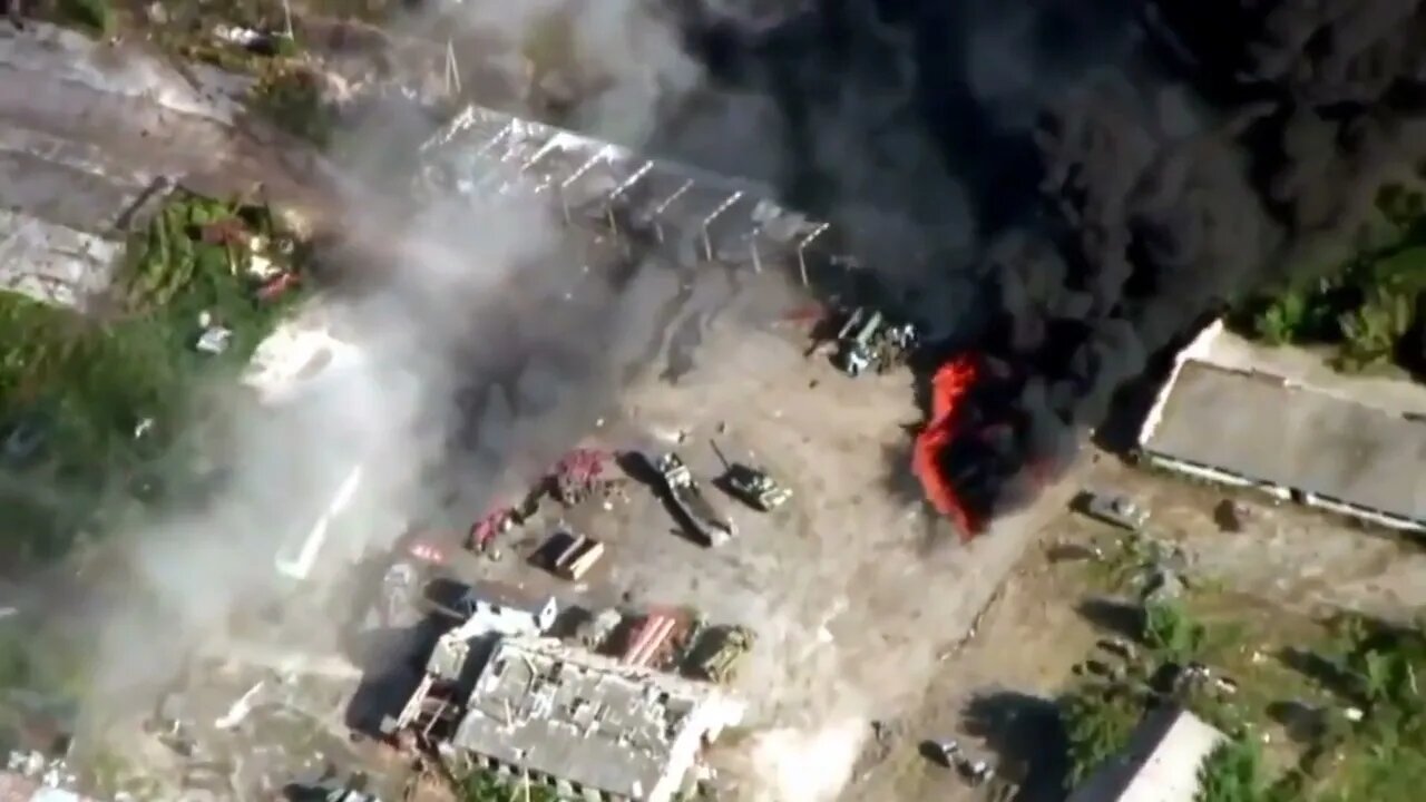 The moment when a Russian maintenance base was hit!