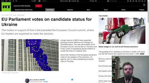 EU members to vote on Ukraine's EU candidacy. EU membership status unlikely to happen for years.