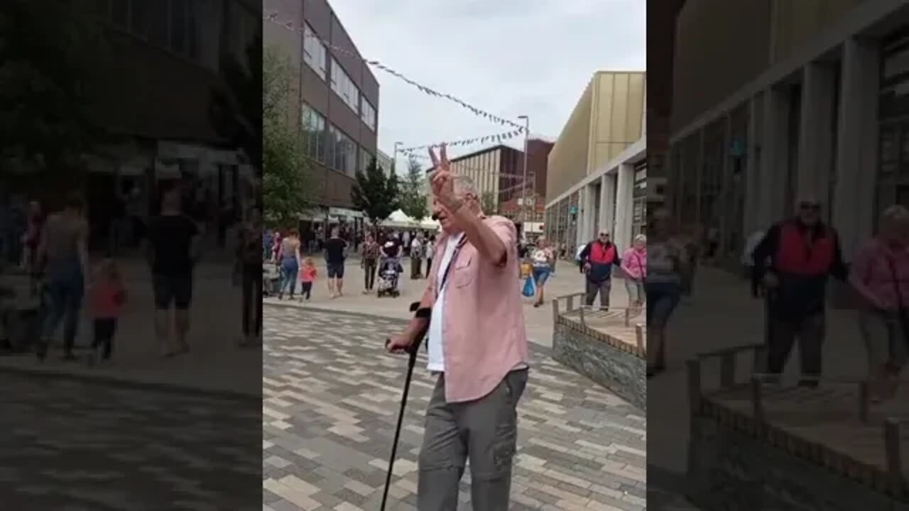 Arnold Martin preaching the gospel in Barnsley.