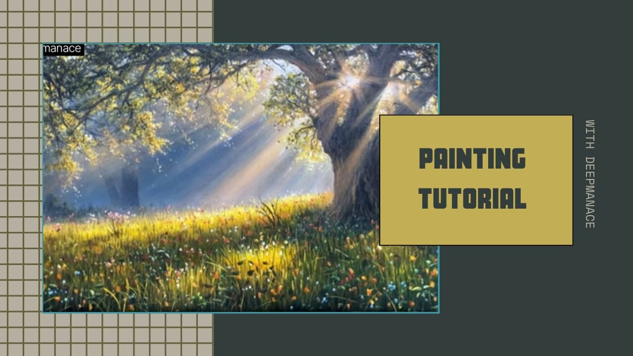 How to draw a landscape painting with sun rays - Wildflower scene in the forest