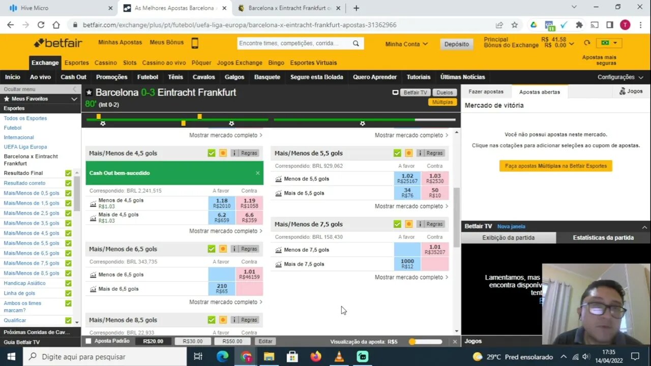 LUCRANDO EM MENOS DE 10 MINUTOS NO JOGO DO BARCELONA - 14/04/2022