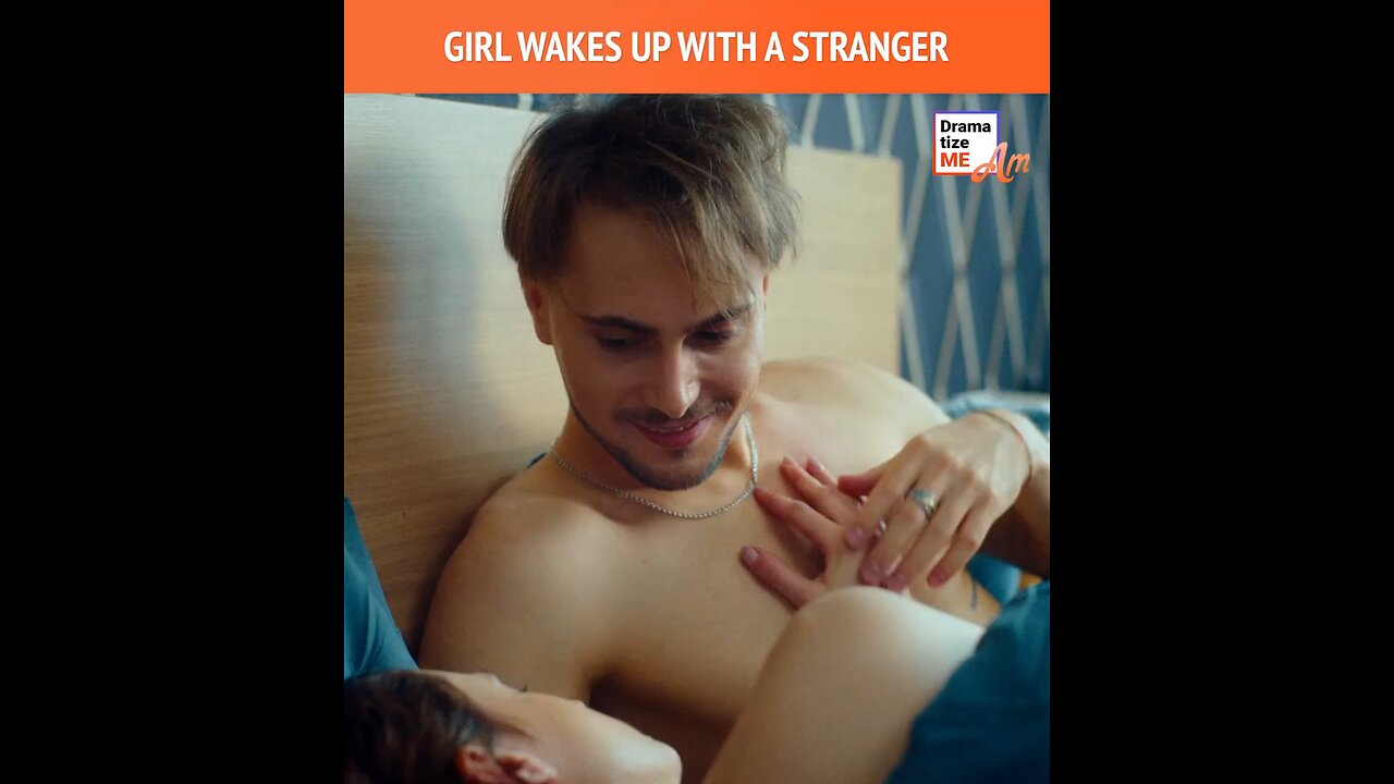 beautiful girl wake up and saw a stranger on her bed