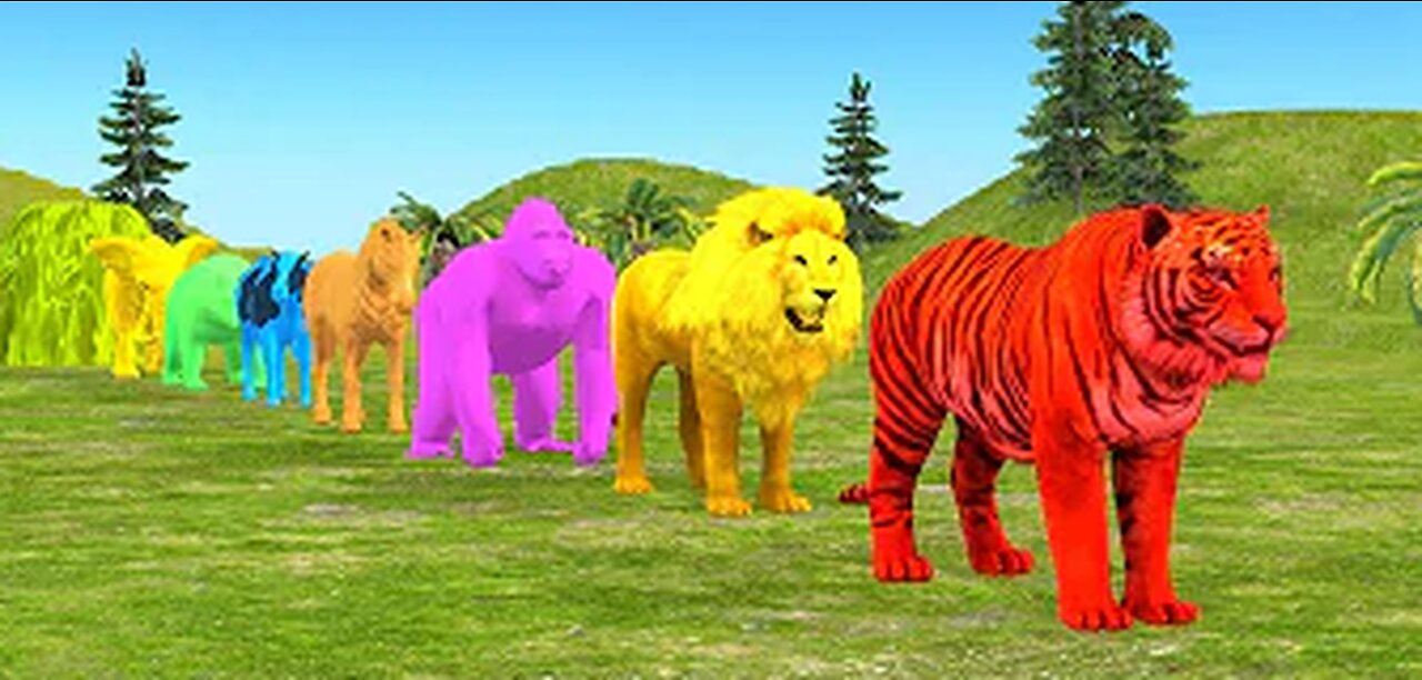 Paint Animals Gorilla Cow Tiger Lion Elephant Fountain Crossing Animal Game