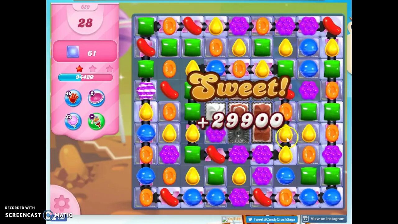 Candy Crush Level 659 Audio Talkthrough, 3 Stars 0 Boosters