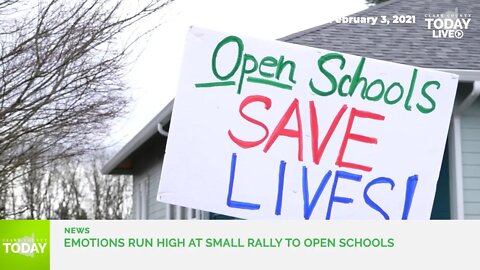 Emotions run high at small rally to open schools