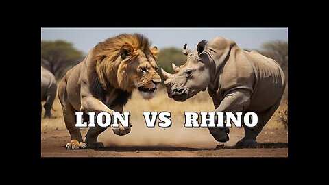 IN A CLASH OF TITANS, A LION VS A RHINO