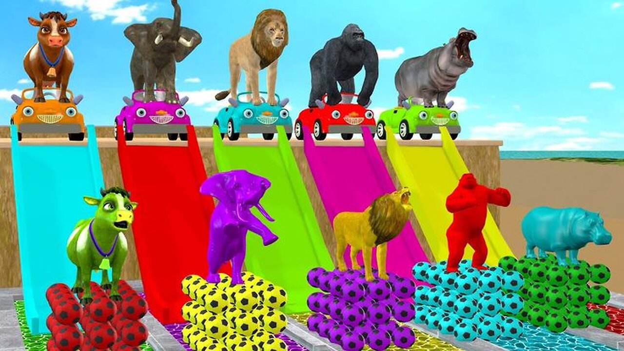 Cow Elephant Tiger Gorilla Hippo 3d Animal Long Slide Game Funny 3d Paint Animals Cage Game