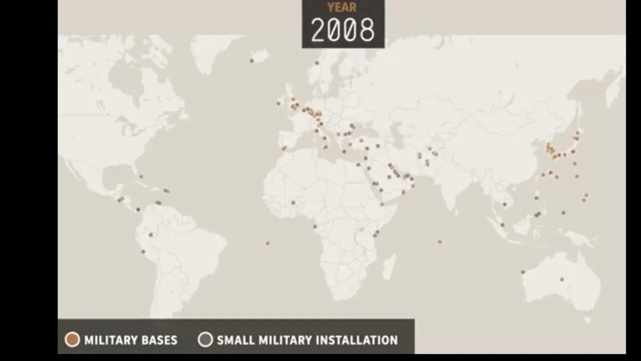🟨 顯示 1945 年至 2020 年美國海外軍事基地的地圖 🟨