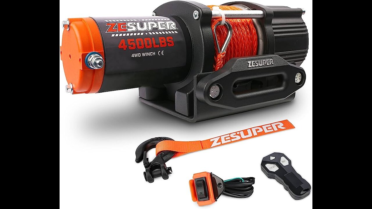 ZESUPER 6000lb Waterproof IP67 Electric Winch for UTV ATV, with Synthetic Rope and Hawse Fairle...