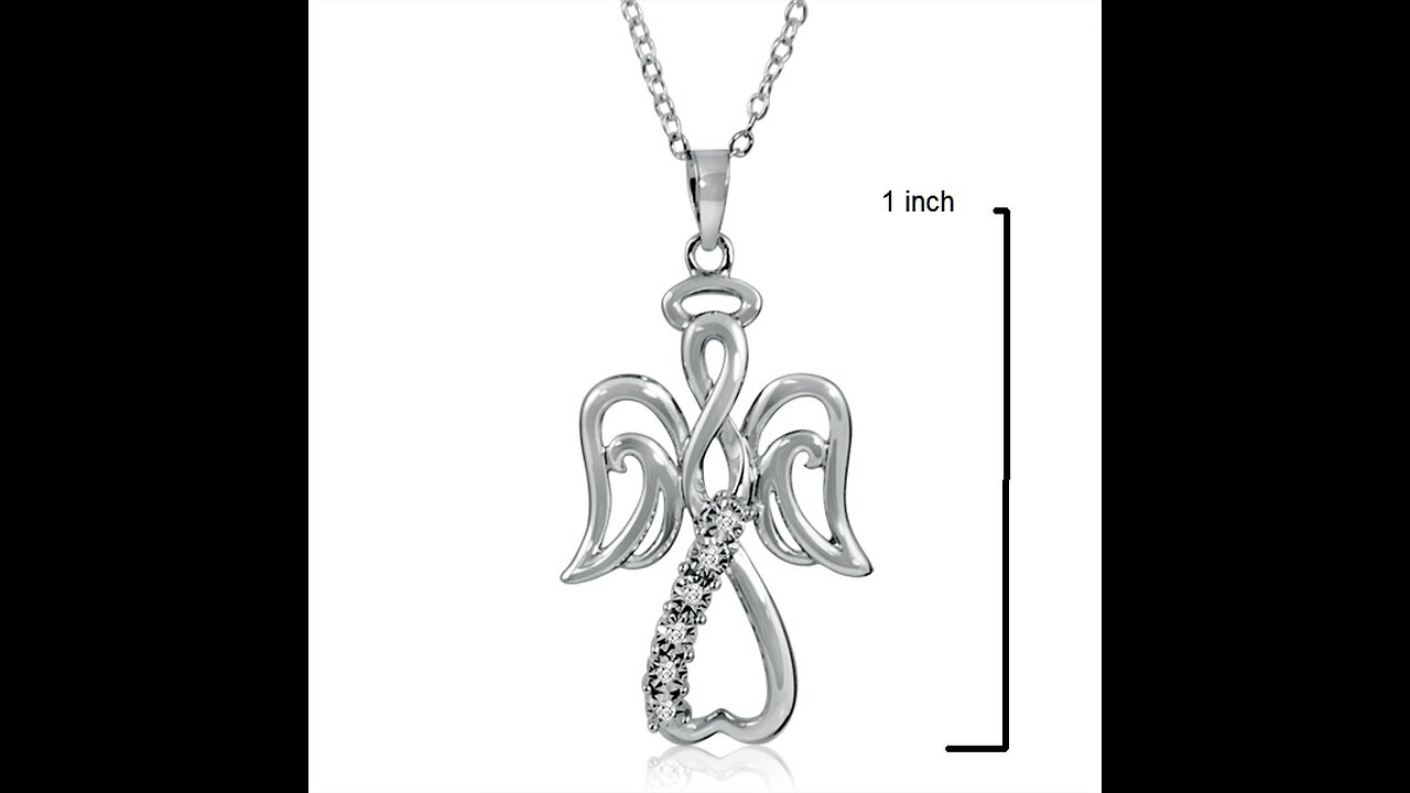 Winged Angel Open Heart Diamond Pendant-Necklace in Sterling Silver 18" Chain