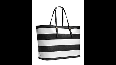 Striped Tote Handbag Black & White Daily Satchel Shoulder Purses with Multi-Pockets Medium Cott...